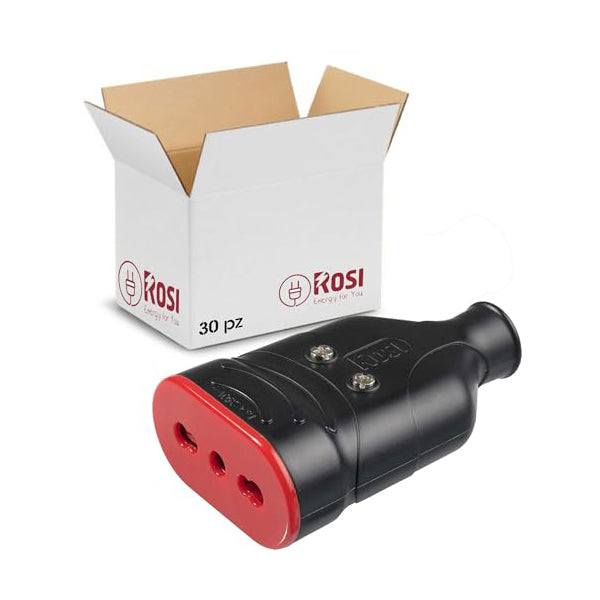 RS78205 ROSI Presa Mobile Antischiacciamento Elaplug 10/16A | Confezione da 30 prese NERE 220V con 2 poli + Terra