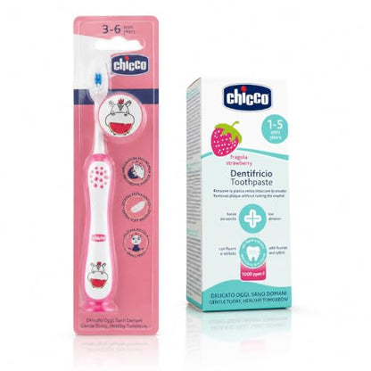 Chicco Kit Igiene Orale Spazzolino e Dentifricio Fragola 1-5 Anni
