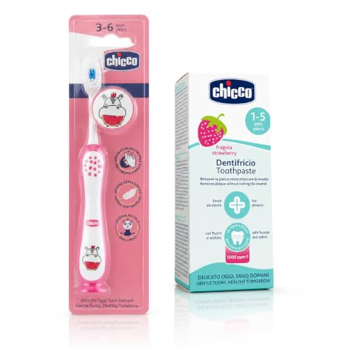 Chicco Kit Igiene Orale Spazzolino e Dentifricio Fragola 1-5 Anni