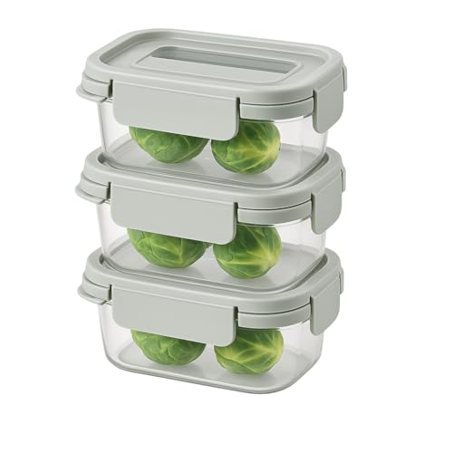 LocknLock Nestopia Set di 3 Contenitori Ermetici Rettangolari, Verde Salvia, 230ml, Impilabili, con Sistema di Bloccaggio a 4 Lati, Privo di BPA, Garanzia a Vita