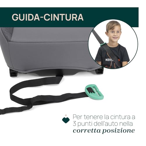Chicco Quasar Fix i-Size, Seggiolino Auto Bambini 7-12 Anni (126-150 cm), Peso 23-36 kg, Gruppo 3, Facile da Installare con Sistema Isofix, con Braccioli Imbottiti e Seduta Confortevole, Grigio