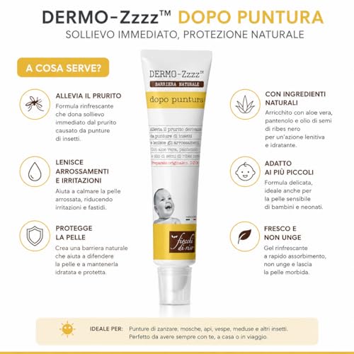 Fiocchi di Riso Dermo-Zzzz Dopo Puntura, Lenitivo Calmante, Aloe Vera e Pantenolo, Allevia il Prurito da Punture di Insetti, 14ml