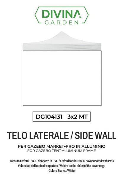 Telo laterale 3x2mt bianco impermeabile ricambio per gazebo richiudibile MARKET-PRO