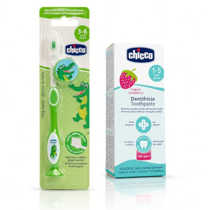 Chicco Kit Igiene Orale Spazzolino e Dentifricio Fragola 1-5 Anni