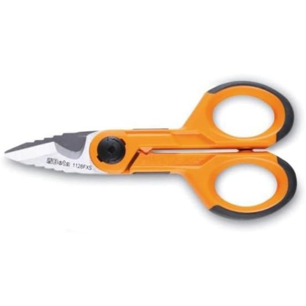 Beta 1128FXS - Forbici elettricista con svasatore, lame in acciaio inossidabile con microdentatura, gola tranciacavo e crimpatore per terminali a tubetto