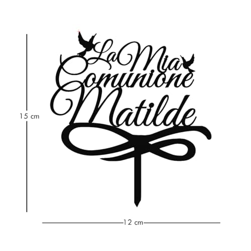 Cake Topper La mia Comunione con Nome Personalizzato | Targhetta Decorativa per Torte Personalizzabile in Plexiglass Specchiato, 15 cm di Altezza x 12 cm (Oro Specchiato)