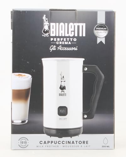 Bialetti Milk Frother Elettrico, Montalatte per Cappuccino, Capacità 150 Ml Cappuccino O 300 Ml Latte Caldo, Bianco