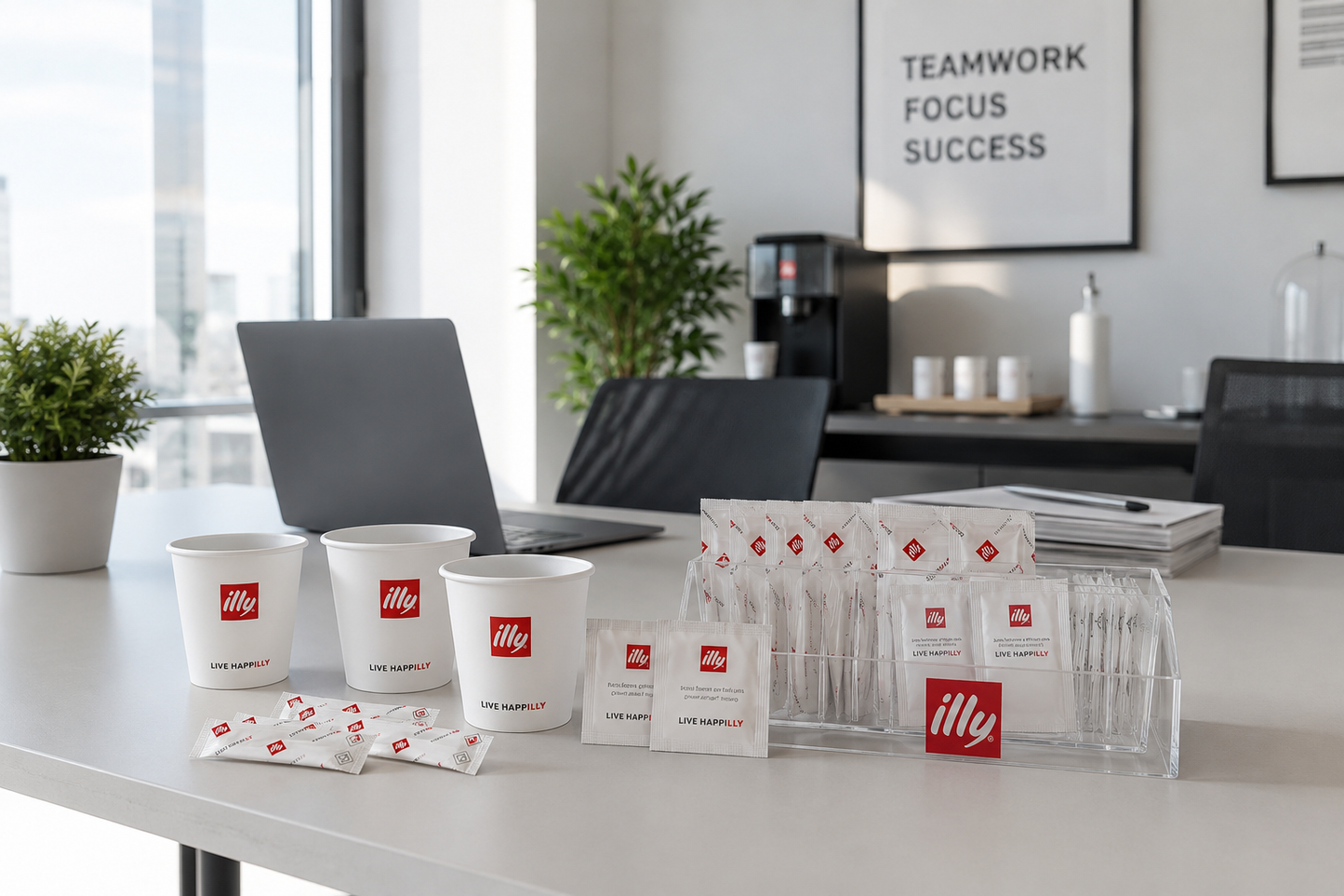 Illy Kit Jetable 200 Verres Pause Café Cuillères Sachets De Sucre Logo