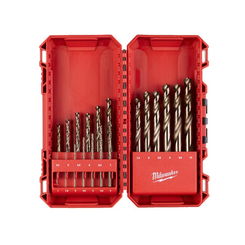 MILWAUKEE Red Cobalt Cassettina 19 Punte per Trapano Rettificate in HSS al Cobalto al Cobalto per Forare Ferro e Acciaio
