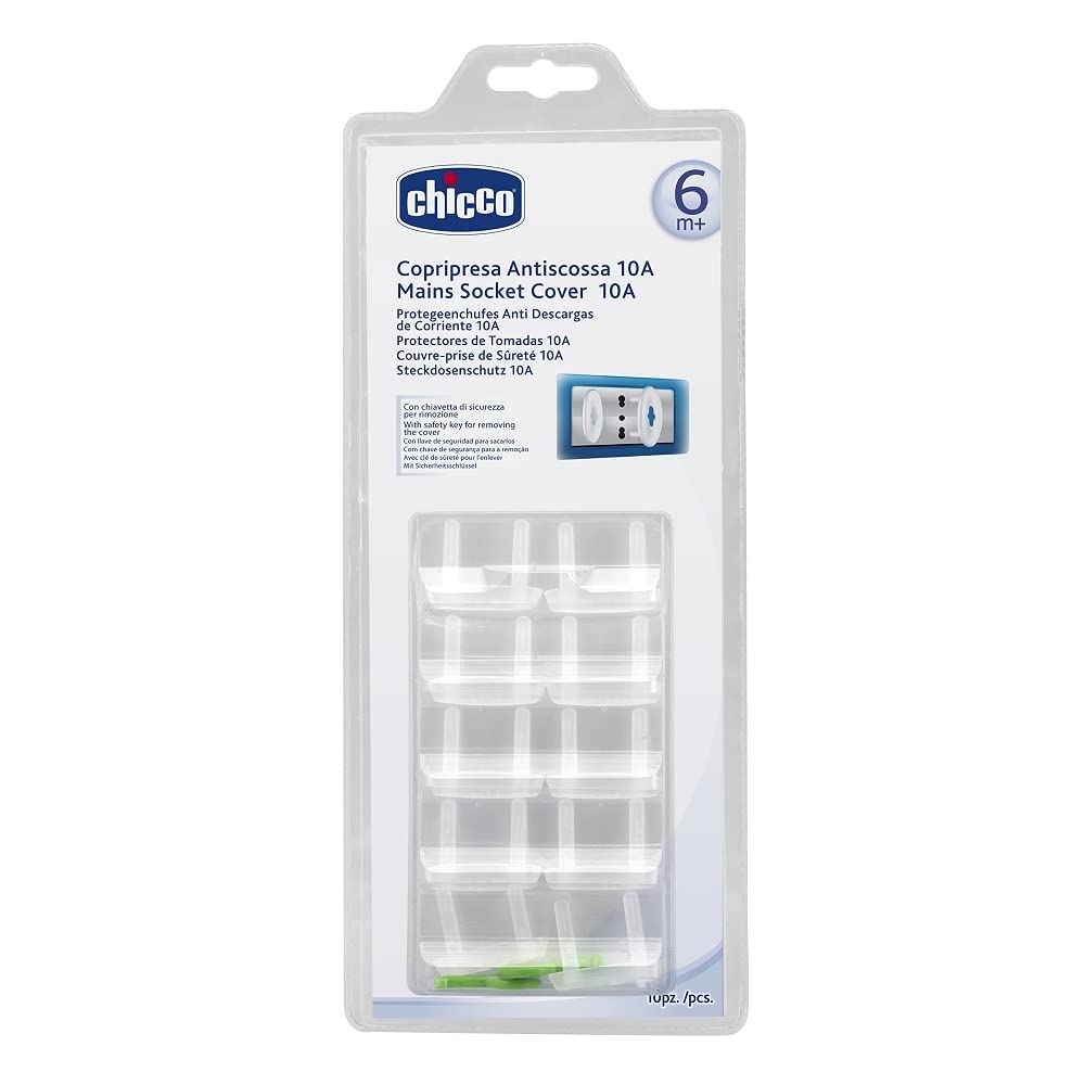 Chicco 10 Copriprese Antiscossa, 6M+ | Sicurezza per le Prese di casa , Copripresa