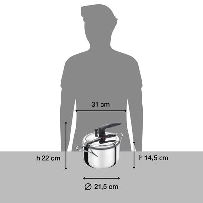 Aeternum Divina - Pentola a Pressione da 5 Litri con Valvola di Sicurezza, Acciaio Inox, Adatta all'induzione, Argento/Antracite