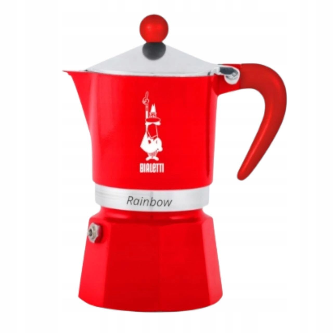 Bialetti Moka Rainbow Caffettiera 3 Tazze, Rossa, Alluminio, Preparazione Caffè Espresso, Design Classico, Manuale, 130ml