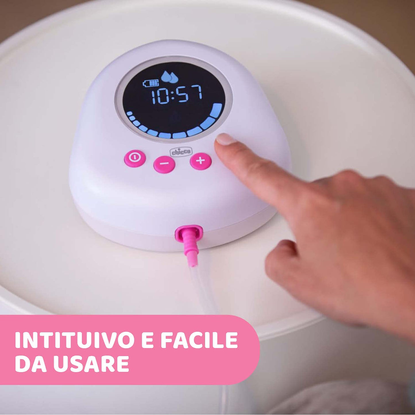 Chicco Electric Breast Pump with Stimulation and Extraction Phases, 10 Intensity Levels, Comfortable and Fast, Ergonomic Shape, with Inclined Teat and Airtight Cap, White, 150 ml