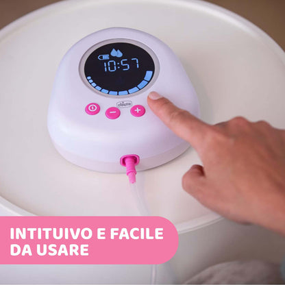 Chicco Electric Breast Pump with Stimulation and Extraction Phases, 10 Intensity Levels, Comfortable and Fast, Ergonomic Shape, with Inclined Teat and Airtight Cap, White, 150 ml