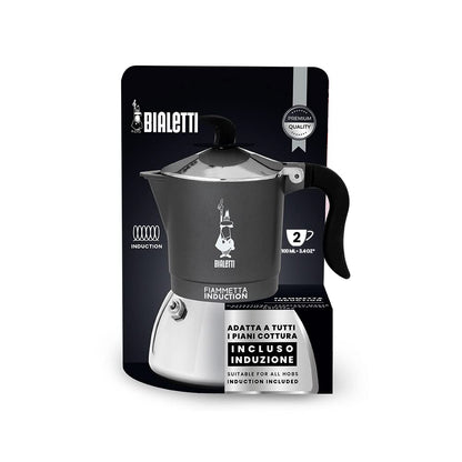 Bialetti Fiammetta Induction Caffettiera, Aluminium, Steel, Grigio, 2 Tazze