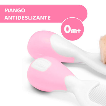 Chicco Set Spazzola e Pettine Capelli per Bambini, Spazzola Neonati con Morbide Setole Naturali, Pettine con Punte Arrotondate, Impugnatura Antiscivolo - Accessori Neonato 0+ Mesi, Rosa