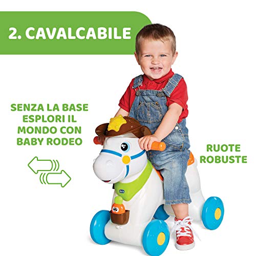 Chicco Cavallo a Dondolo per Bambini Baby Rodeo, Gioco Educativo e Interattivo, Cavallo Cavalcabile Bambino con Effetti Sonori, Max 25 kg, Giochi per Bambini 1-3 Anni, Made in Italy