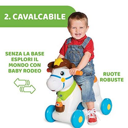 Chicco Cavallo a Dondolo per Bambini Baby Rodeo, Gioco Educativo e Interattivo, Cavallo Cavalcabile Bambino con Effetti Sonori, Max 25 kg, Giochi per Bambini 1-3 Anni, Made in Italy