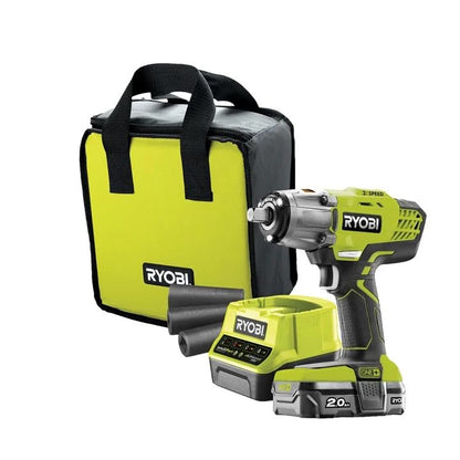 Ryobi Avvitatore ad Impulsi 18 V con 3 velocità, potenza massima di 400 Nm + 1 Batteria al litio da 2 Ah  | 3 Bussole in OMAGGIO
