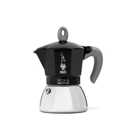 Bialetti Caffettiera Moka Induction, 6 Tazze (280 ml), Adatta a Tutti i piani cottura, Design Elegante, Nero