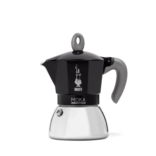Bialetti Caffettiera Moka Induction, 6 Tazze (280 ml), Adatta a Tutti i piani cottura, Design Elegante, Nero