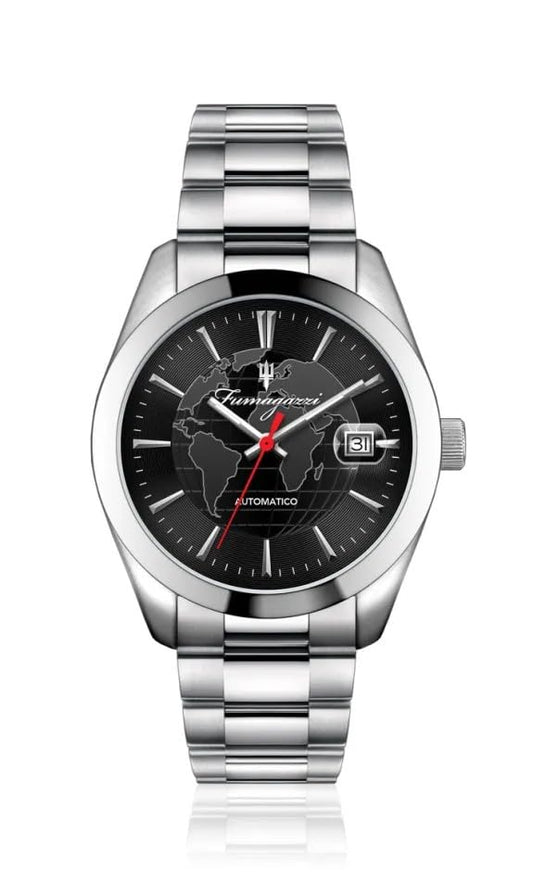 Generico FU118 Orologio da Polso Fumagazzi - TerraPiatta, ø 39 mm, Cinturino Acciaio Solido Lucido, Movimento Meccanico Automatico, Water Resistant 5 atm