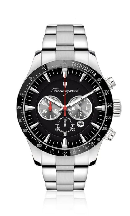 Generico FU002 Orologio da Polso Fumagazzi - Velocs “Acciaio”, ø 45 mm, Cinturino Acciaio Solido Lucido, Movimento Cronografo, Water Resistant 5 atm