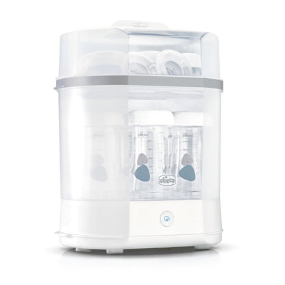 Chicco Sterilizzatore Elettrico, Sterilizzatore Biberon, Tiralatte e Ciuccio, con 3 Configurazioni e Spegnimento Automatico, Adatto al Microonde, per Sterilizzare Fino a 6 Biberon da 330 ml, Bianco