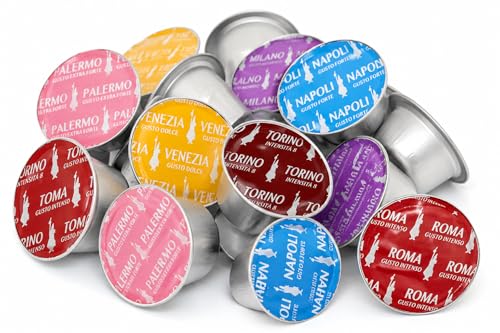 Bialetti 120 Capsule Assortite in Alluminio per Caffè Espresso - Degustazione 8 Scatole Miste - Compatibili con Macchine Bialetti; Roma, Napoli, Palermo, Venezia, Torino, Nocciola, Tiramisu, Caramello