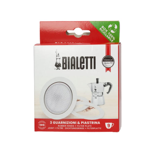 Bialetti Ricambi, Include 3 Guarnizioni e 1 Piastrina, Compatibili con Moka Express 9 tazze e Dama