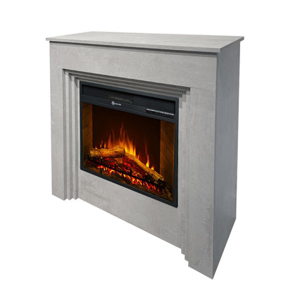 Camino elettrico caminetto da terra BELLINI in legno effetto Cemento Made in Italy L96 x P35 x H96