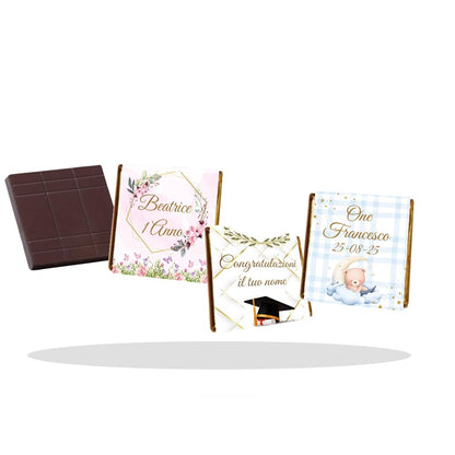 20 Cioccolatini Personalizzati Quadrati 35x35mm, Segnaposto per Battesimo, Comunione, Cresima, Nascita, Laurea