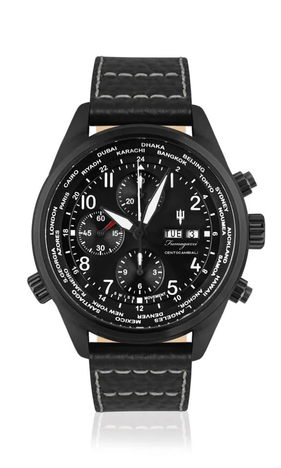 Generico FU243 Orologio da Polso Fumagazzi - Nuovo CentoCambiali 2025 Nero, ø 47 mm, Cinturino Microfibra Hi-Tech, Movimento Cronografo Automatico, Water Resistant 30 atm