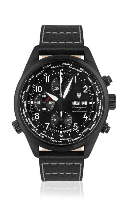 Generico FU243 Orologio da Polso Fumagazzi - Nuovo CentoCambiali 2025 Nero, ø 47 mm, Cinturino Microfibra Hi-Tech, Movimento Cronografo Automatico, Water Resistant 30 atm