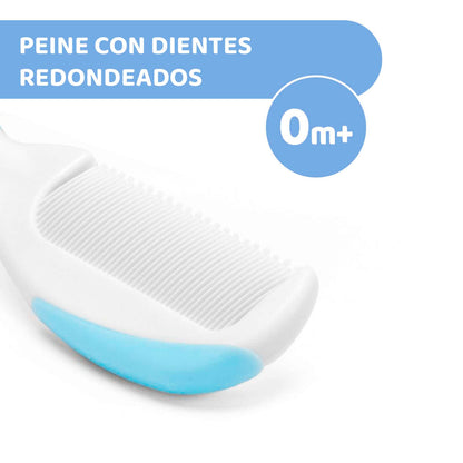 Chicco Set Spazzola e Pettine Capelli per Bambini, Spazzola Neonati con Morbide Setole Naturali, Pettine con Punte Arrotondate, Impugnatura Antiscivolo - Accessori Neonato 0+ Mesi, Azzurro