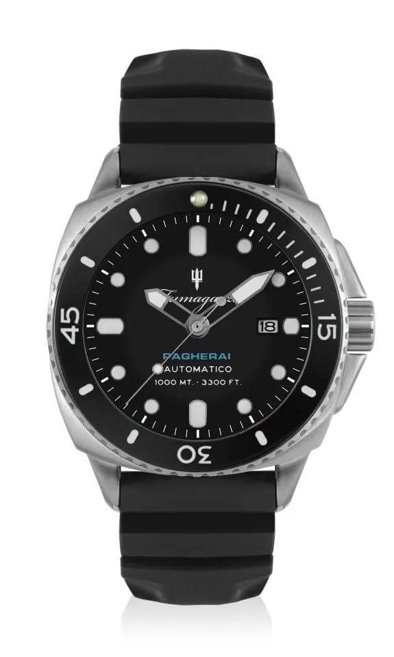 Generico FU247 Orologio da Polso Fumagazzi - Pagherai Nero Acciaio, ø 46 mm, Cinturino Morbido Silicone, Movimento Automatico, Water Resistant 1000 m