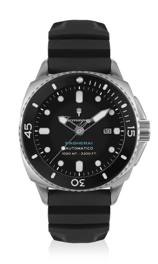 Generico FU247 Orologio da Polso Fumagazzi - Pagherai Nero Acciaio, ø 46 mm, Cinturino Morbido Silicone, Movimento Automatico, Water Resistant 1000 m