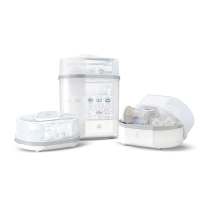 Chicco Sterilizzatore Elettrico, Sterilizzatore Biberon, Tiralatte e Ciuccio, con 3 Configurazioni e Spegnimento Automatico, Adatto al Microonde, per Sterilizzare Fino a 6 Biberon da 330 ml, Bianco