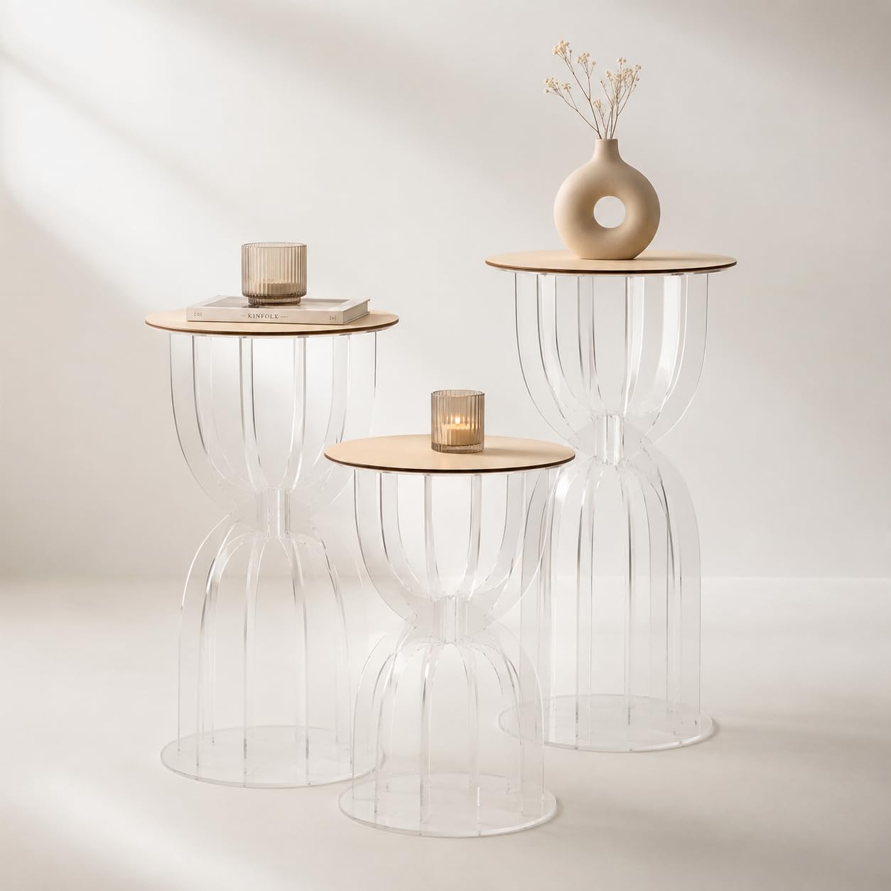 Carpe Diem Shop Tavolino in Plexiglass Trasparente alto 60 cm, Design Moderno, Struttura a Clessidra, Ideale per Matrimoni, Eventi e Showroom
