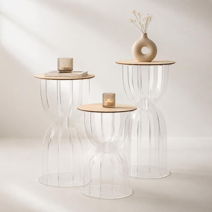 Carpe Diem Shop Tavolino in Plexiglass Trasparente alto 60 cm, Design Moderno, Struttura a Clessidra, Ideale per Matrimoni, Eventi e Showroom