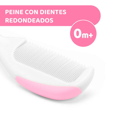 Chicco Set Spazzola e Pettine Capelli per Bambini, Spazzola Neonati con Morbide Setole Naturali, Pettine con Punte Arrotondate, Impugnatura Antiscivolo - Accessori Neonato 0+ Mesi, Rosa