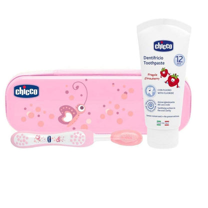 Chicco Set Dentale per Bambini, L'Astuccio Contiene Un Dentifricio 12 Mesi + e Uno Spazzolino, Oral Care, Rosa, 6 Mesi+