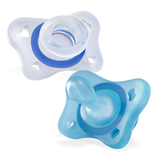Chicco PhysioForma Ciuccio in Silicone 2-6 Mesi, 2 Pezzi, Set Gommottini 0-2 Mesi, Supportano la Respirazione Fisiologica e Favoriscono il Corretto Sviluppo della Bocca, Azzurro