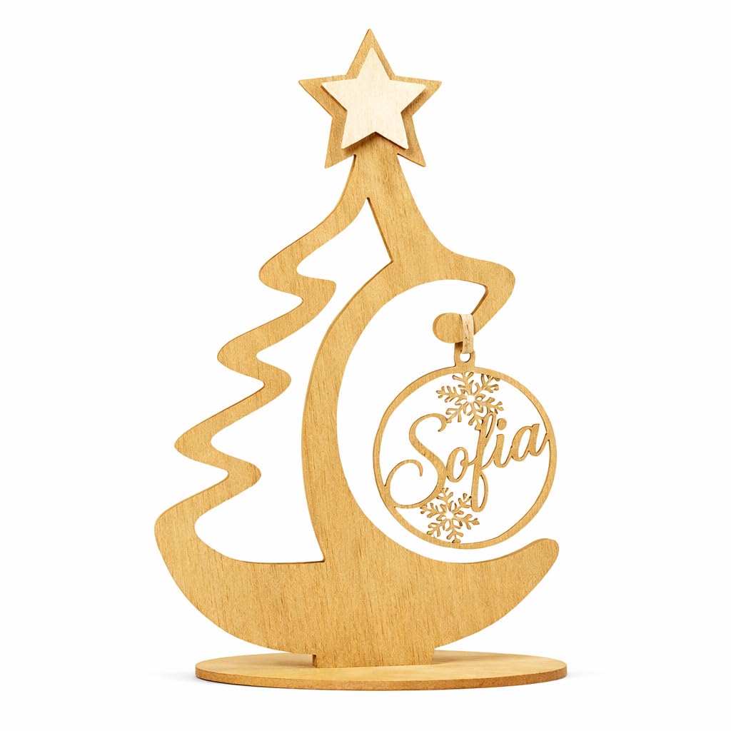 Alberello di Natale 20cm in Legno con Nome Personalizzabile su Pallina, Legno di Pioppo 4mm