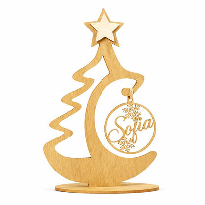 Alberello di Natale 20cm in Legno con Nome Personalizzabile su Pallina, Legno di Pioppo 4mm