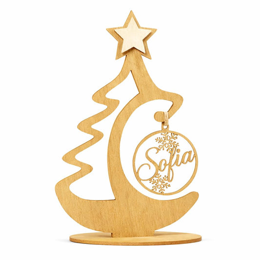 Alberello di Natale 20cm in Legno con Nome Personalizzabile su Pallina, Legno di Pioppo 4mm