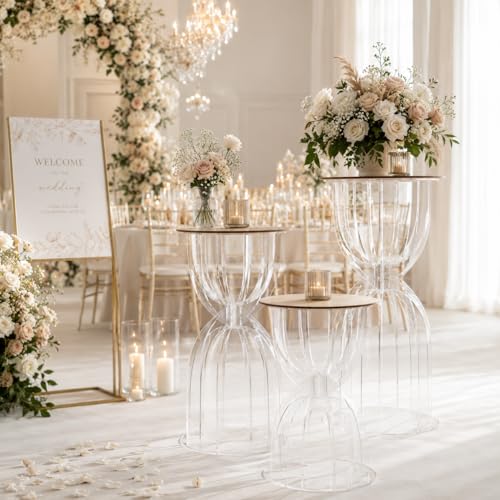 Carpe Diem Shop Tavolino in Plexiglass Trasparente alto 60 cm, Design Moderno, Struttura a Clessidra, Ideale per Matrimoni, Eventi e Showroom