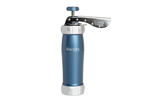 MARCATO Sparabiscotti. Macchina per Biscotti Biscuits Powder Blu. Alluminio Anodizzato. Diverse Forme. 25x10x5 cm. Facile da Usare