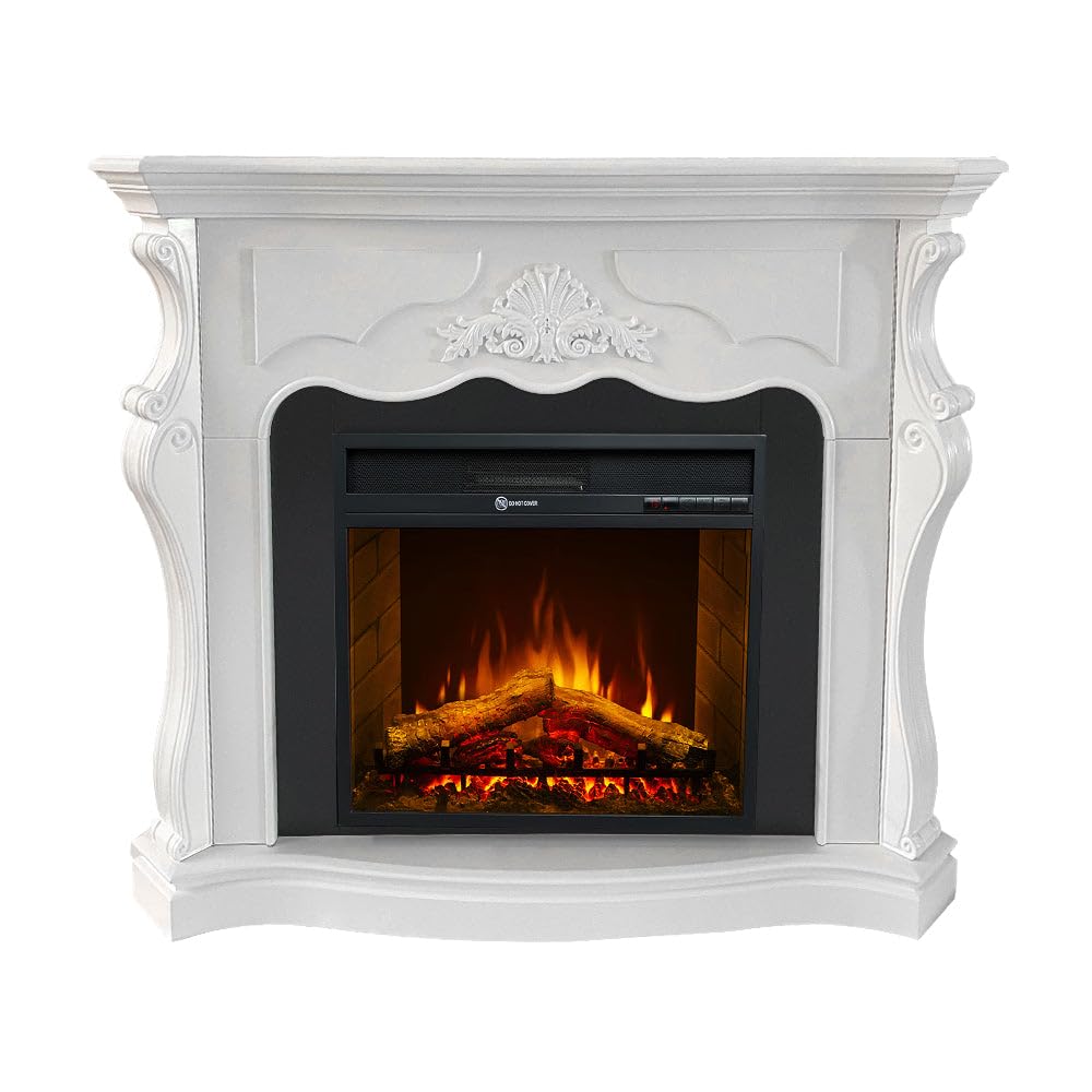 Camino elettrico caminetto da terra PARIGI in legno Bianco L123xP39xH100