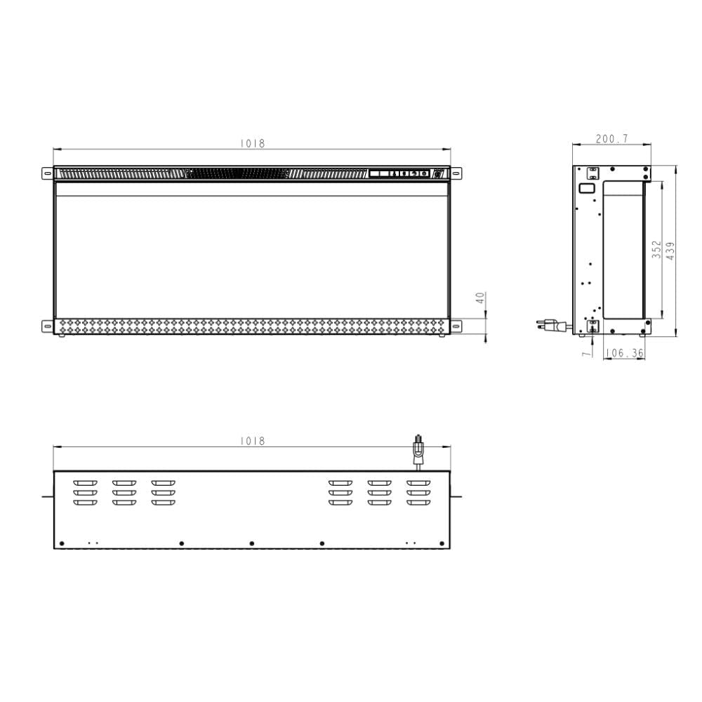 Camino elettrico da parete caminetto a incasso 3 Lati BOSTON100 L101,6 x P20 x H44